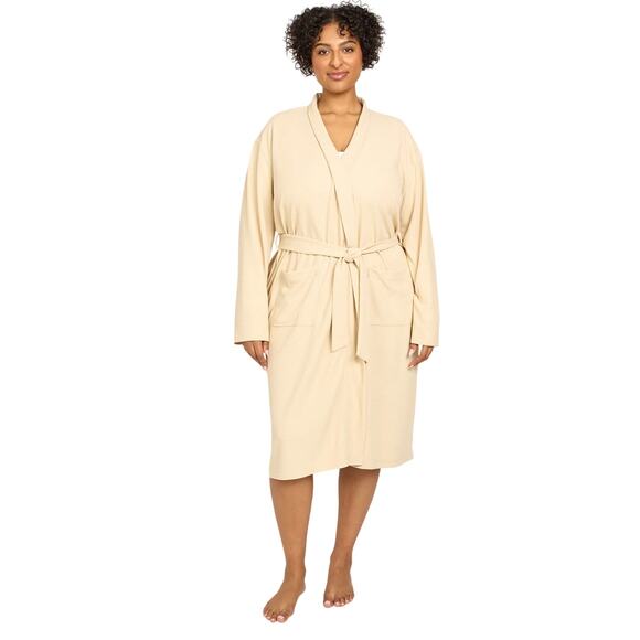 Line & Dot Plus Size Full Length Waffle Knit Robe, Cream, NWT - Picture 2 of 5